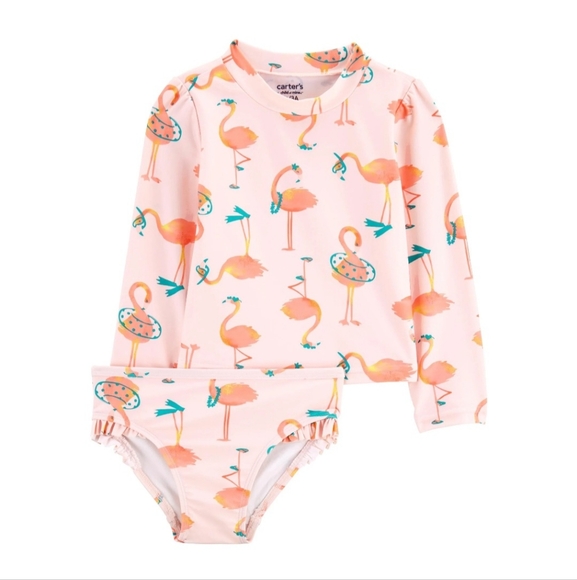 Carter's Pink Flamingo Kids Swim Rashguard Set Sz 12 M, NWT - Picture 1 of 7